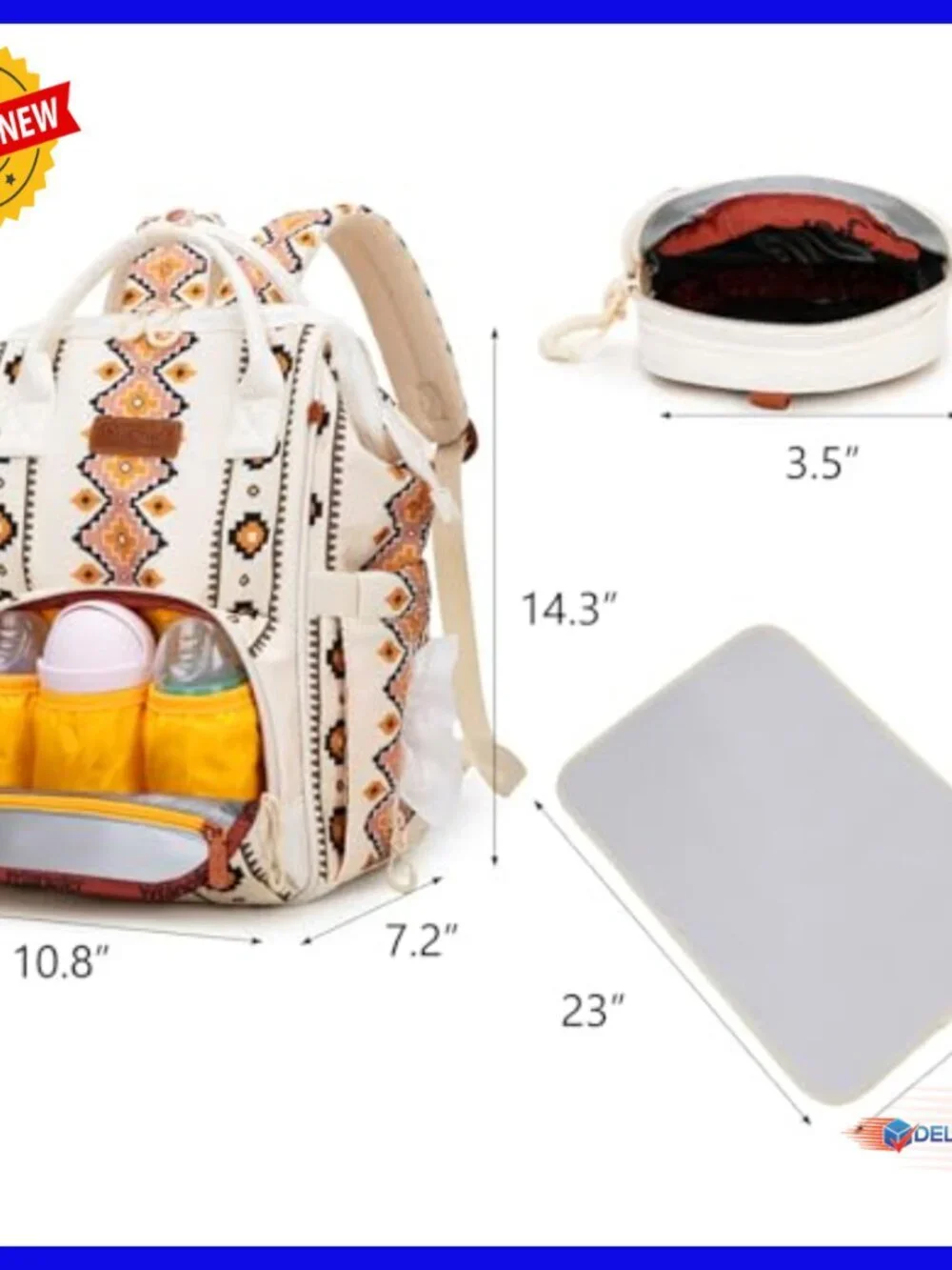 Canvas Diaper Backpack with 11 Pockets, Waterproof Insulated Compartments